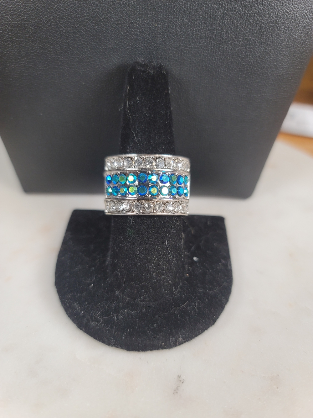 paparazzi Silver Band Ring with Blue Iridescent Crystals